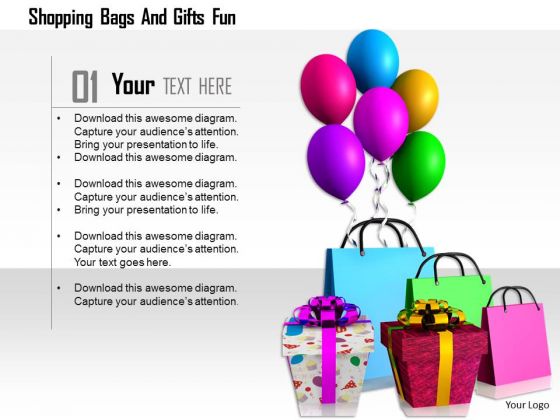 Stock Photo Shopping Bags With Gifts And Balloons PowerPoint Slide Stock Photo Shopping Bags With Gifts And Balloons PowerPoint Slide