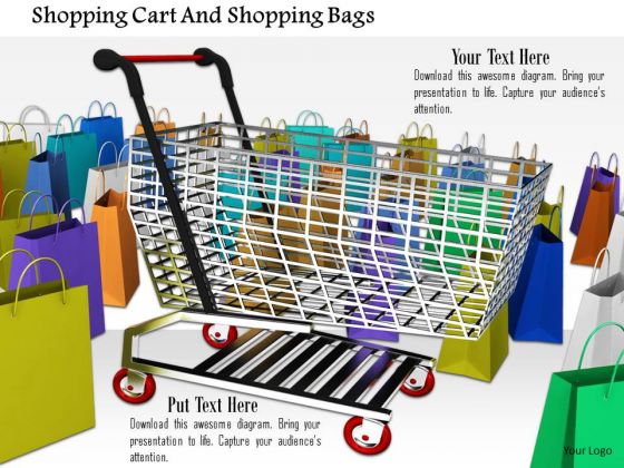 Stock Photo Shopping Cart And Shopping Bags PowerPoint Slide Stock Photo Shopping Cart And Shopping Bags PowerPoint Slide