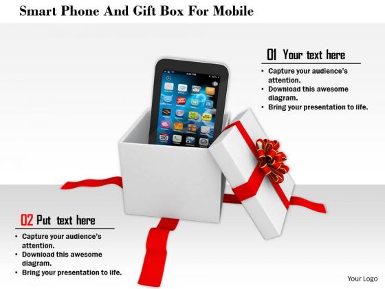 Stock Photo Smart Phone And Gift Box For Mobile PowerPoint Slide