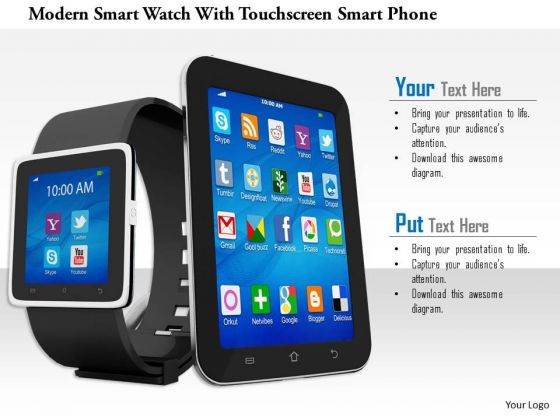 Stock Photo Smart Touchscreen Phone With Smart Watch PowerPoint Slide