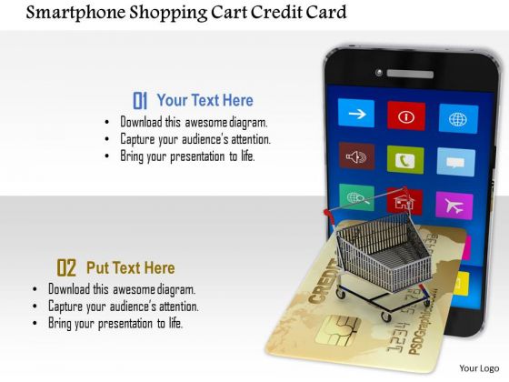 Stock Photo Smartphone Shopping Cart Credit Card PowerPoint Slide