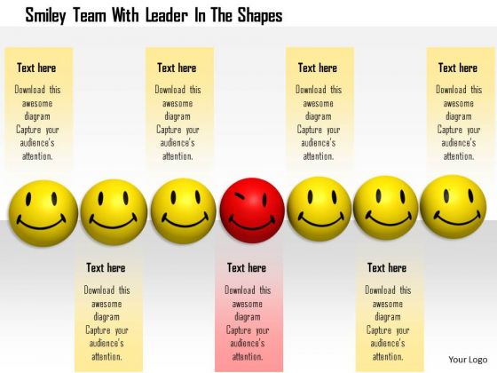 Stock Photo Smiley Team With Red Leader In Center PowerPoint Slide Stock Photo Smiley Team With Red Leader In Center PowerPoint Slide
