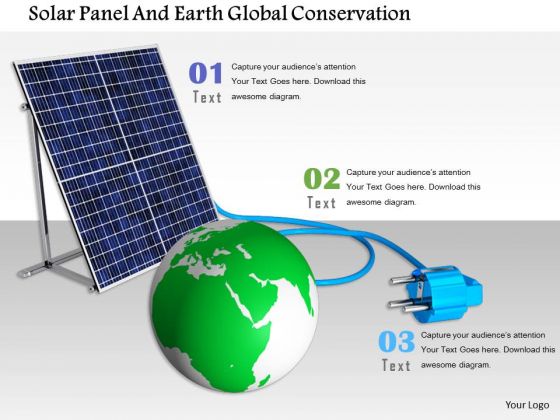 Stock Photo Solar Panel And Earth Global Conservation PowerPoint Slide