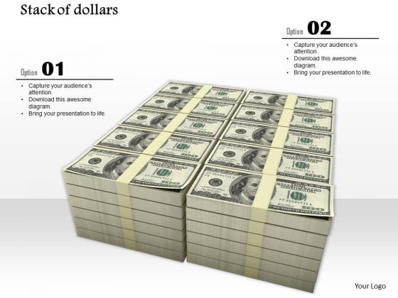 Stock Photo Stack Of Various Dollar Bundles PowerPoint Slide