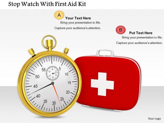 Stock Photo Stop Watch With First Aid Kit PowerPoint Slide