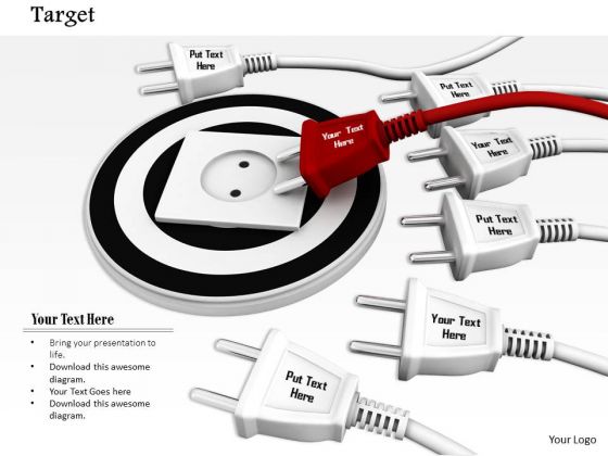 Stock Photo Team Of Electricity Plugs On Target Socket Pwerpoint Slide