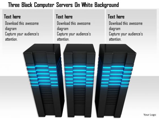 Stock Photo Three Black Computer Servers On White Background PowerPoint Slide Stock Photo Three Black Computer Servers On White Background PowerPoint Slide