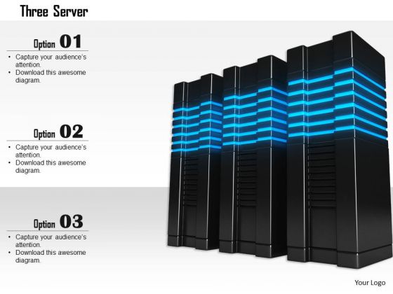 Stock Photo Three Black Servers On White Background PowerPoint Slide
