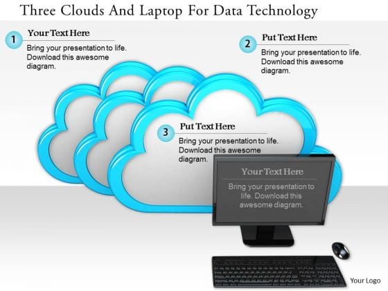 Stock Photo Three Clouds And Laptop For Data Technology PowerPoint Slide Stock Photo Three Clouds And Laptop For Data Technology PowerPoint Slide