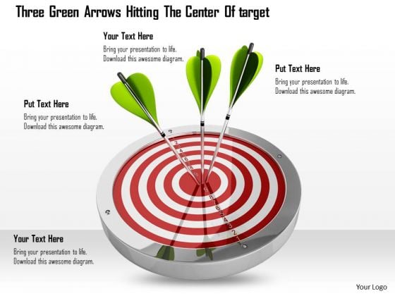 Stock Photo Three Green Arrows Hitting Center Of Target Pwerpoint Slide Stock Photo Three Green Arrows Hitting Center Of Target Pwerpoint Slide
