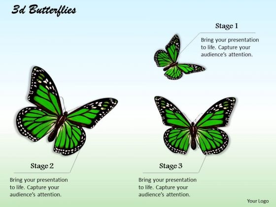 Stock Photo Three Green Butterflies PowerPoint Slide Stock Photo Three Green Butterflies PowerPoint Slide