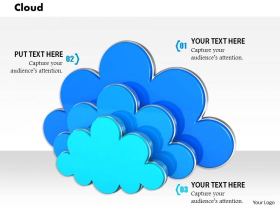 Stock Photo Three Icons Of Clouds For Cloud Computing PowerPoint Slide