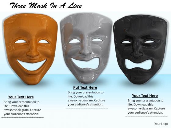Stock Photo Three Masks In A Line PowerPoint Slide Stock Photo Three Masks In A Line PowerPoint Slide