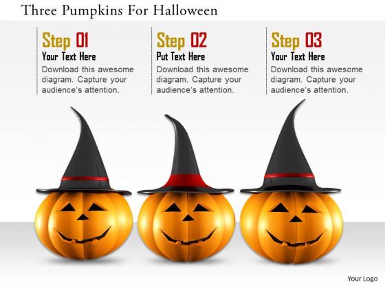 Stock Photo Three Pumpkins For Holloween Image Graphics For PowerPoint Slide Stock Photo Three Pumpkins For Holloween Image Graphics For PowerPoint Slide
