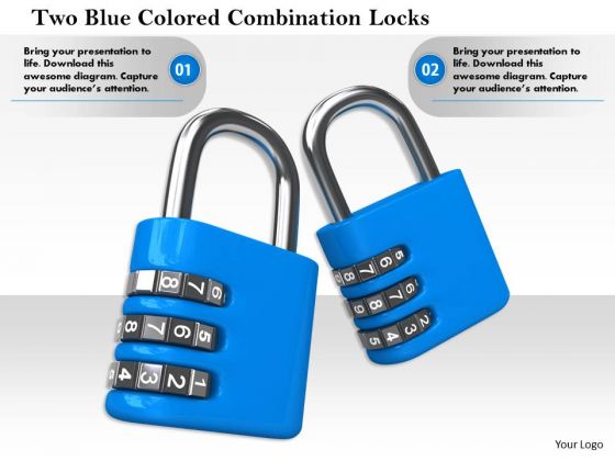 Stock Photo Two Blue Colored Combination Locks PowerPoint Slide