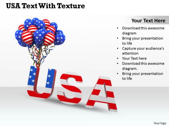 Stock Photo Usa Text With Flag Designed Balloons PowerPoint Slide