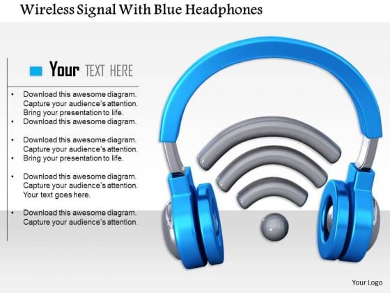 Stock Photo Wireless Signal With Blue Headphones PowerPoint Slide Stock Photo Wireless Signal With Blue Headphones PowerPoint Slide