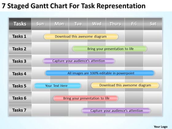 Strategy PowerPoint Template 7 Staged Gantt Chart For Task Representation Ppt Slides