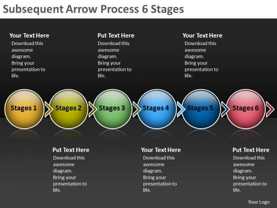 Subsequent Arrow Process 6 Stages Production Flow Charts PowerPoint Templates