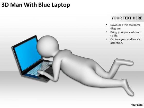 Successful Business Men 3d Man With Blue Laptop PowerPoint Slides Successful Business Men 3d Man With Blue Laptop PowerPoint Slides