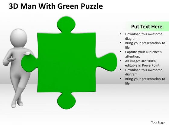 Successful Business Men 3d Man With Green Puzzle PowerPoint Templates Successful Business Men 3d Man With Green Puzzle PowerPoint Templates