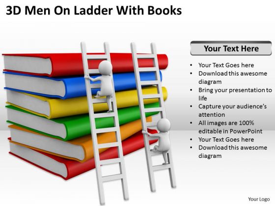 Successful Business People 3d Men On Ladder With Books PowerPoint Templates Successful Business People 3d Men On Ladder With Books PowerPoint Templates
