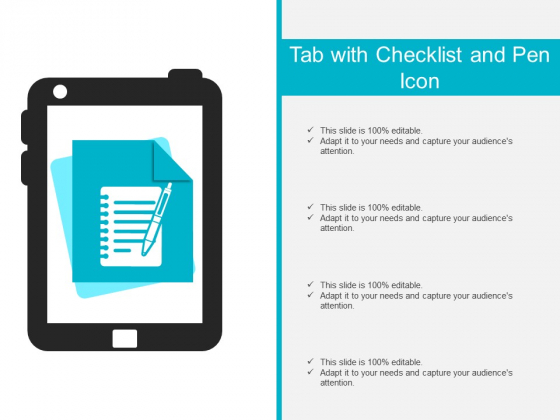 Tab With Checklist And Pen Icon Ppt PowerPoint Presentation Outline Graphics Design