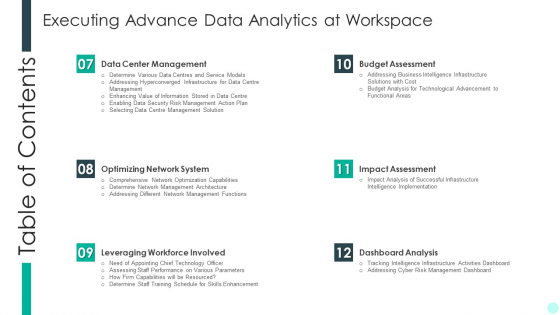 Table Of Content Executing Advance Data Analytics At Workspace Template PDF