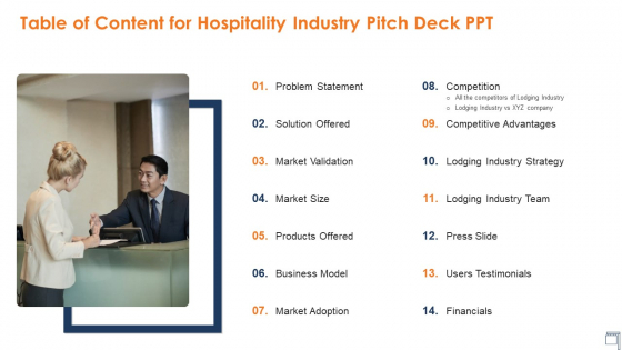 Table Of Content For Hospitality Industry Pitch Deck Ppt Ppt Infographics Show PDF Table Of Content For Hospitality Industry Pitch Deck Ppt Ppt Infographics Show PDF