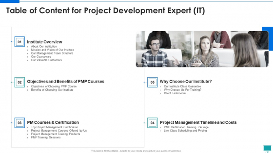 Table Of Content For Project Development Expert IT Ppt PowerPoint Presentation File Example File PDF