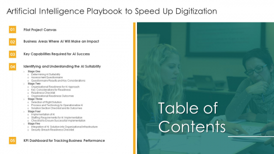 Table Of Contents Artificial Intelligence Playbook To Speed Up Digitization Background PDF Table Of Contents Artificial Intelligence Playbook To Speed Up Digitization Background PDF