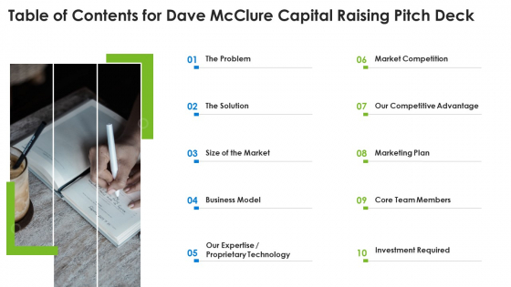 Table Of Contents For Dave Mcclure Capital Raising Pitch Deck Clipart PDF Table Of Contents For Dave Mcclure Capital Raising Pitch Deck Clipart PDF