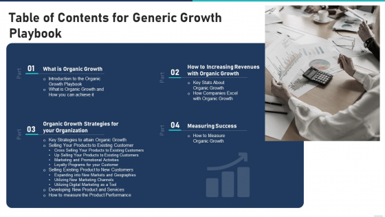 Table Of Contents For Generic Growth Playbook Inspiration PDF