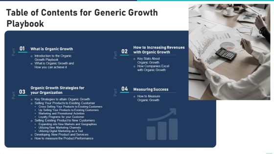 Table Of Contents For Generic Growth Playbook Inspiration PDF Table Of Contents For Generic Growth Playbook Inspiration PDF