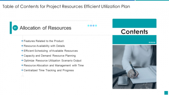 Table Of Contents For Project Resources Efficient Utilization Plan Resource Information PDF Table Of Contents For Project Resources Efficient Utilization Plan Resource Information PDF