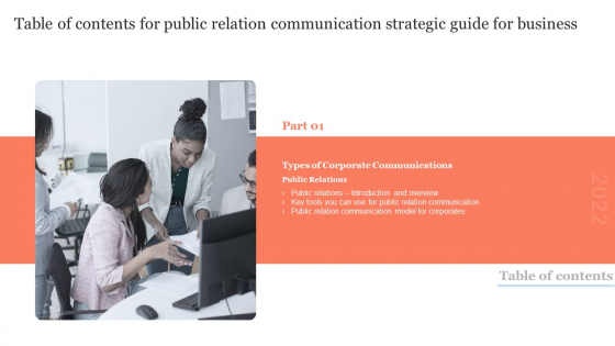 Table Of Contents For Public Relation Communication Strategic Guide For Business Guidelines PDF