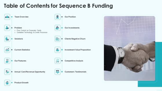 Table Of Contents For Sequence B Funding Ppt Icon Graphics PDF Table Of Contents For Sequence B Funding Ppt Icon Graphics PDF