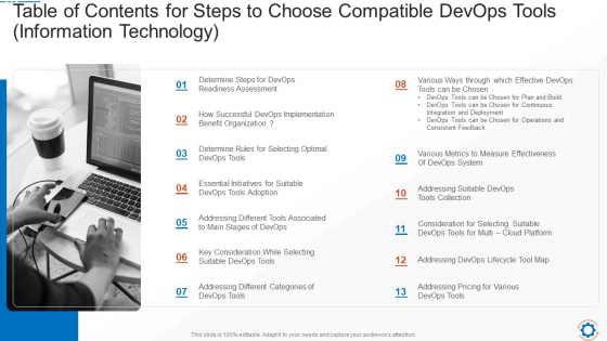 Table Of Contents For Steps To Choose Compatible Devops Tools Information Technology Elements PDF Table Of Contents For Steps To Choose Compatible Devops Tools Information Technology Elements PDF