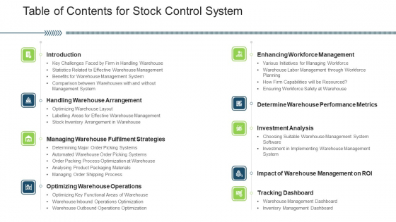 Table Of Contents For Stock Control System Ppt Portfolio Backgrounds PDF Table Of Contents For Stock Control System Ppt Portfolio Backgrounds PDF
