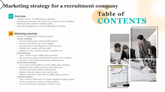 Table Of Contents Marketing Strategy For A Recruitment Company Mockup PDF