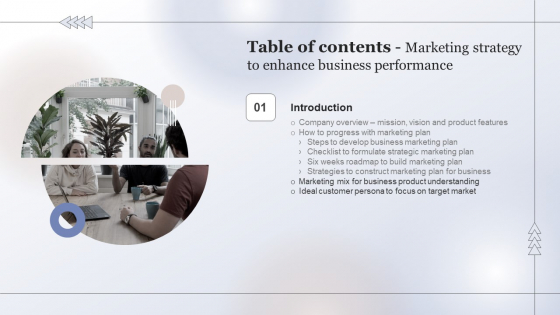 Table Of Contents Marketing Strategy To Enhance Business Performance Background PDF