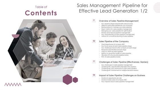 Table Of Contents Sales Management Pipeline For Effective Lead Generation Diagrams PDF