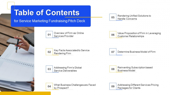 Table Of Contents Service Marketing Fundraising Topics PDF