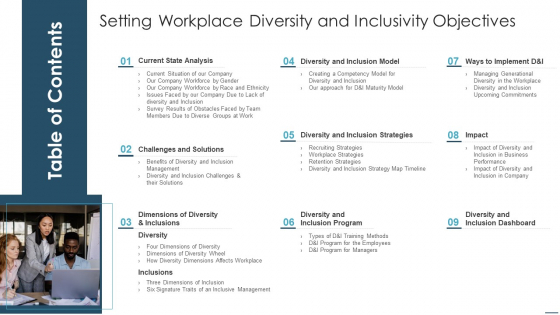 Table Of Contents Setting Workplace Diversity And Inclusivity Objectives Sample PDF