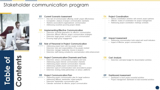 Table Of Contents Stakeholder Communication Program Elements PDF Table Of Contents Stakeholder Communication Program Elements PDF