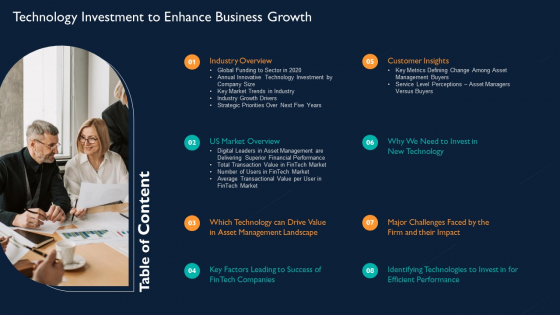 Table Of Contents Technology Investment To Enhance Business Growth Guidelines PDF