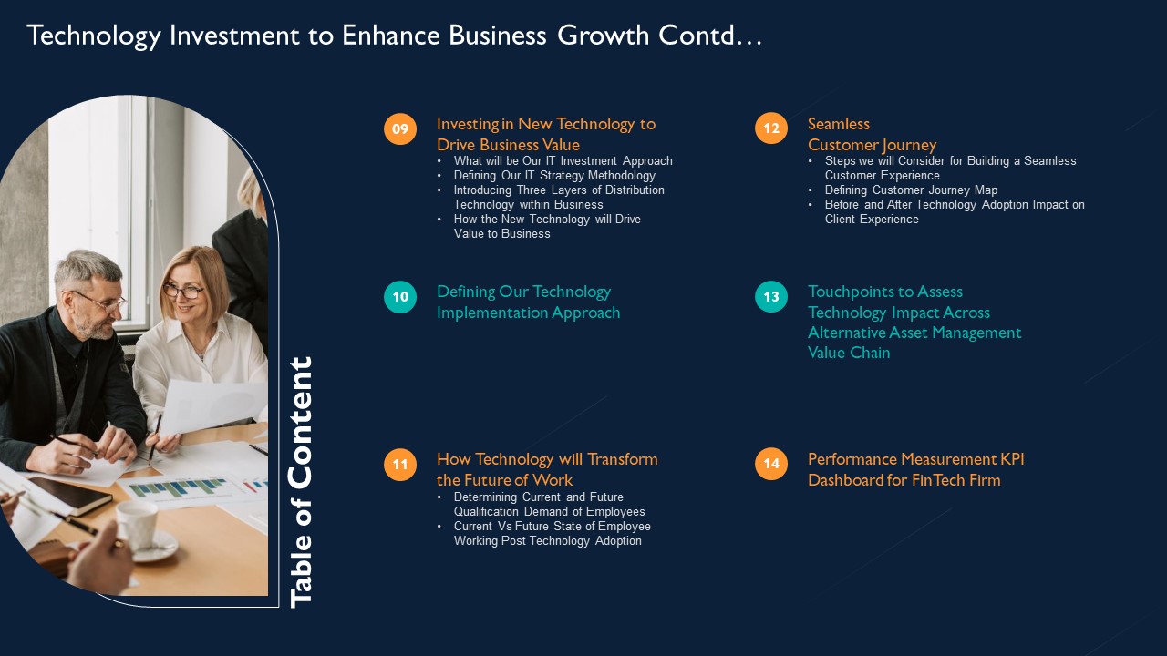 Table Of Contents Technology Investment To Enhance Business Growth Guidelines PDF graphical colorful