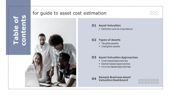 Table of contents For Guide To Asset Cost Estimation Guide To Asset Cost Estimation Icons PDF