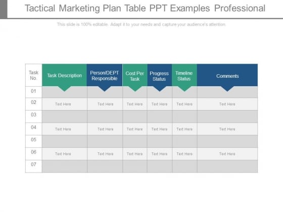 tactical marketing plan table