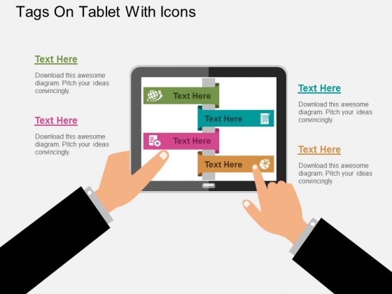 Tags On Tablet With Icons Powerpoint Templates